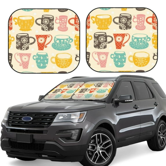 Kll Vintage Cup Windshield Sun Shade 2-Piece Foldable Car Front Window Sunshade For Most Sedans Suv Truck - Auto Sun Blocker Visor Protector Blocks Max Uv Rays - Medium