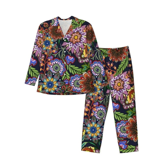 Kll Vintage Floral Sleepwear Mens Flannel Pajamas,Long Cotton Pj Set