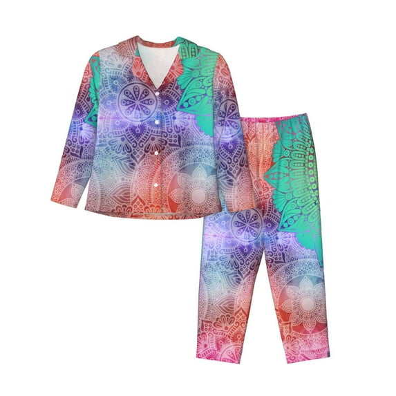Kll Vintage Mandala Print Women'S Long Sleeve Pajamas With Pants Sleepwear Loungewear 2 Set-X-Large
