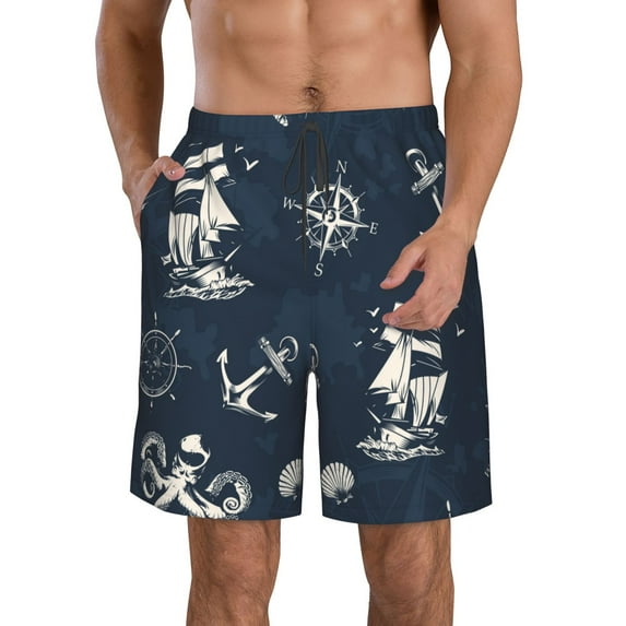 Kll Vintage Marine Men'S Casual Summer Beach Shorts Hawaiian Shorts With Pockets-Xx-Large