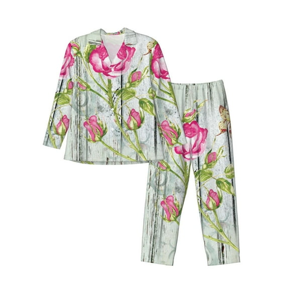 Kll Vintage Wood Background With Floral Sleepwear Mens Flannel Pajamas,Long Cotton Pj Set