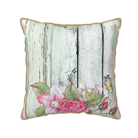 Kll Vintage Wood With Floral Decorative Throw Pillow Covers Velvet Soft For Couch Sofa Bedroom Living Room Outdoor -18"X18"
