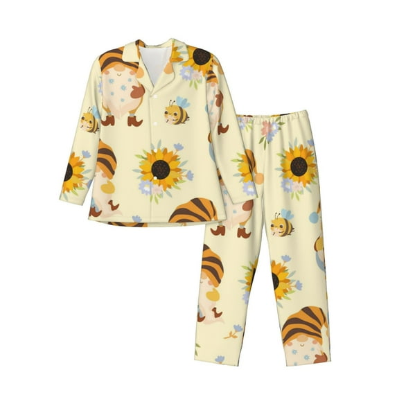 Kll Watercolor Bee Honey Honeycomb Bee Sleepwear Mens Flannel Pajamas,Long Cotton Pj Set