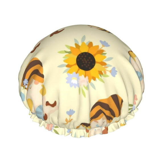 Kll Watercolor Bee Honey Honeycomb Bee Pattern Shower Cap & Bath Cap For Women,Reversible Oversized Waterproof Shower Caps For All Hair Lengths,Elastic Reusable Bathing Hair Cap