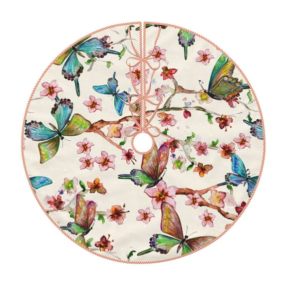 Kll Watercolor Floral With Butterflies Christmas Tree Skirt 30",Party Decorations Farmhouse For Christmas Decorations Holiday Party