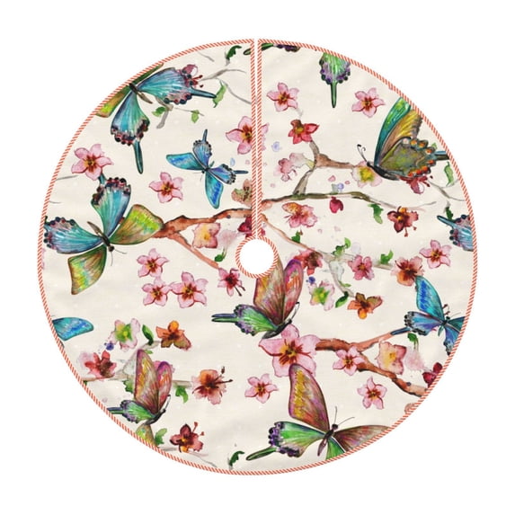 Kll Watercolor Floral With Butterflies Christmas Tree Skirt 36",Party Decorations Farmhouse For Christmas Decorations Holiday Party
