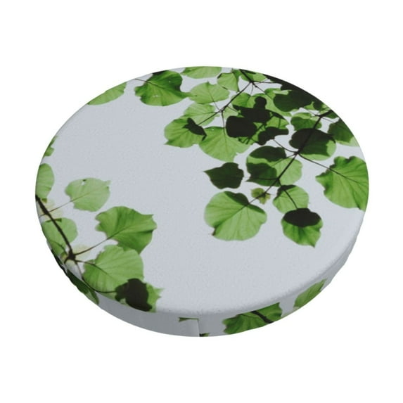 Kll Watercolor Green Leaves Round Bar Chair Cushion Cover 14 Inch,Bar Stool Protector With Elastic, Soft Washable