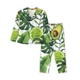 thumbnail image 1 of Kll Watercolor Green Tropical Print Women'S Long Sleeve Pajamas With Pants Sleepwear Loungewear 2 Set-Large, 1 of 9