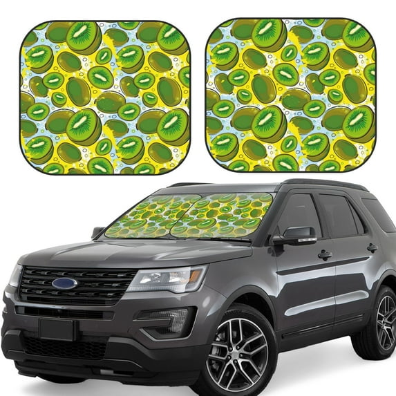 Kll Watercolor Kiwi Fruits Summer Windshield Sun Shade 2-Piece Foldable Car Front Window Sunshade For Most Sedans Suv Truck - Auto Sun Blocker Visor Protector Blocks Max Uv Rays - Large