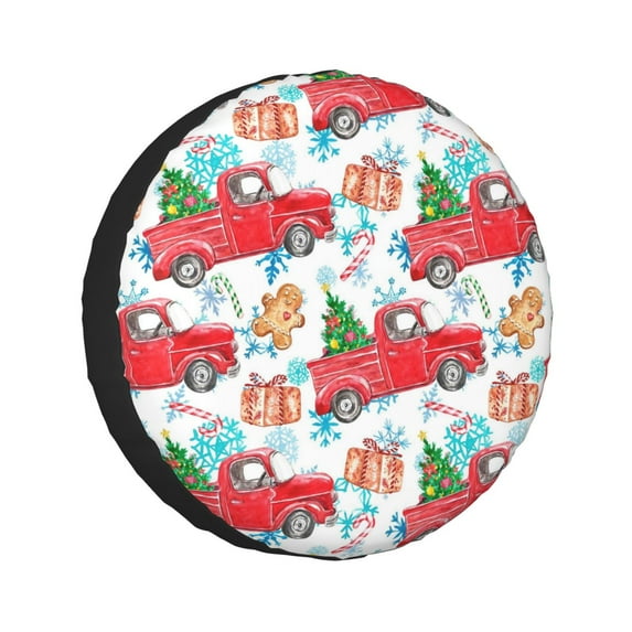 Kll Watercolor Red Truck And Fir Tree Tire Cover,Universal Wheel Tire Cover For Trailer, Rv, Suv, Truck,Camper And Many Vehicle,(14 Inch)