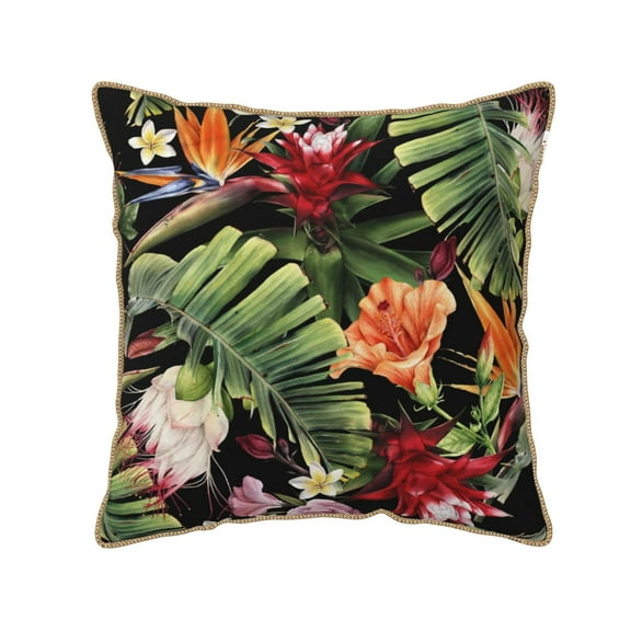 Kll Watercolor Tropical Flowers Decorative Throw Pillow Covers Velvet Soft For Couch Sofa Bedroom Living Room Outdoor -16"X16"
