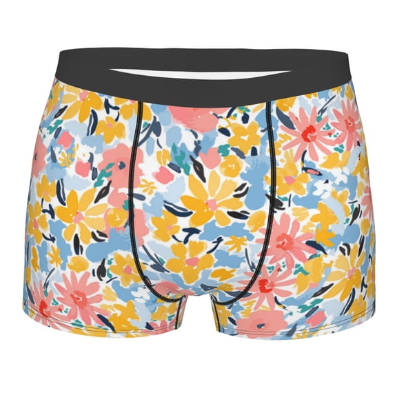 Kll Watercolor Wildflowers Men'S Cotton Boxer Briefs Underwear-Large