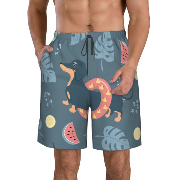 Kll Watermelons Dachshunds Men'S Casual Summer Beach Shorts Hawaiian Shorts With Pockets-3x-Large