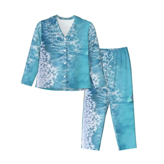 Kll Waves And Boats On The Beach Print Women'S Long Sleeve Pajamas With Pants Sleepwear Loungewear 2 Set-Large