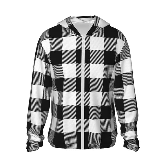 Kll White And Black Plaid Pattern Print Men'S Women’s Upf 50+ Sun Protection Outdoor Hoodie Jacket Long Sleeve Fishing Hiking Performance Shirt- 3x-Large