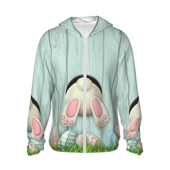 Kll White Bunny Print Men'S Women’s Upf 50+ Sun Protection Outdoor Hoodie Jacket Long Sleeve Fishing Hiking Performance Shirt- Medium