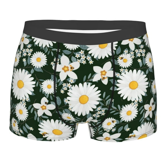 Kll White Daisies And Bee Men'S Cotton Boxer Briefs Underwear-Xx-Large