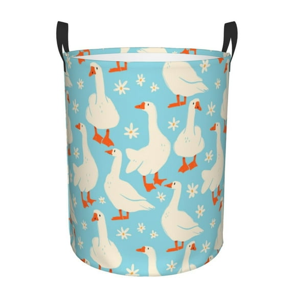 Kll White Geese And Flower Waterproof Foldable Laundry Hamper Bucket With Handles For Storage Bin,Kids Room,Home Organizer (Small)