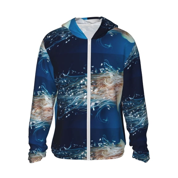 Kll White Jellyfish Dansing In The Ocean Print Men'S Women’s Upf 50 Sun Protection Outdoor Hoodie Jacket Long Sleeve Fishing Hiking Performance Shirt- Xx-Large