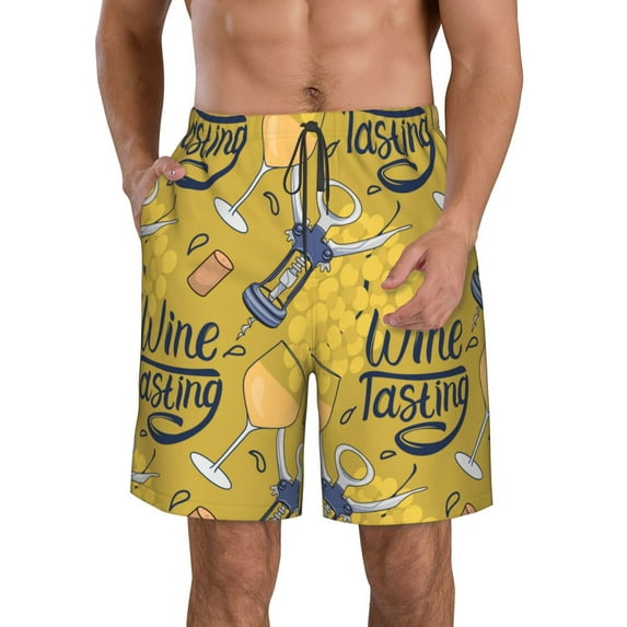 Kll White Wine Seamless Men'S Casual Summer Beach Shorts Hawaiian Shorts With Pockets-Large