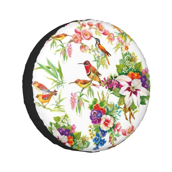 Kll Wild Exotic Birds And Flowers Tire Cover,Universal Wheel Tire Cover For Trailer, Rv, Suv, Truck,Camper And Many Vehicle,(17 Inch)