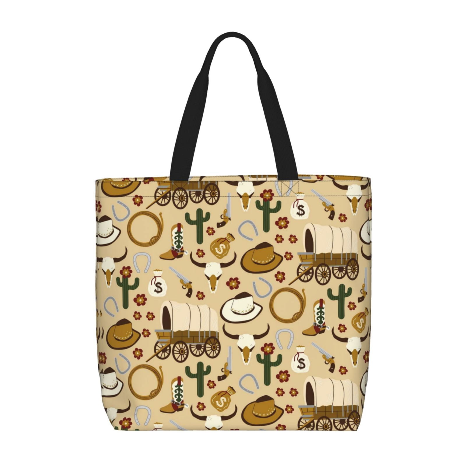 SUNFYCN Amarillo By Morning Tote Bag - Western Cowboy Canvas Grocery Bag, Reusable, X-Large (16.5x13.8 In), Beige - View #6