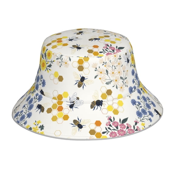 Kll Wildflower Honeybee Bucket Hat For Women Men Packable Travel Beach Sun Hat Outdoor Rave Accessories Reflective Fisherman Cap