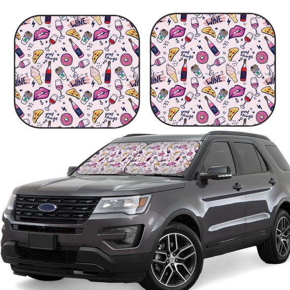 Kll Wine Windshield Sun Shade 2-Piece Foldable Car Front Window Sunshade For Most Sedans Suv Truck - Auto Sun Blocker Visor Protector Blocks Max Uv Rays - Large