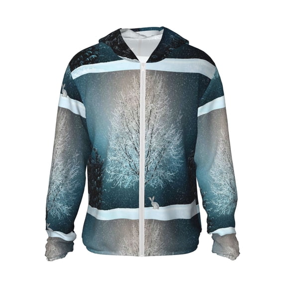 Kll Winter Rabbit Print Men'S Women’s Upf 50+ Sun Protection Outdoor Hoodie Jacket Long Sleeve Fishing Hiking Performance Shirt- X-Large