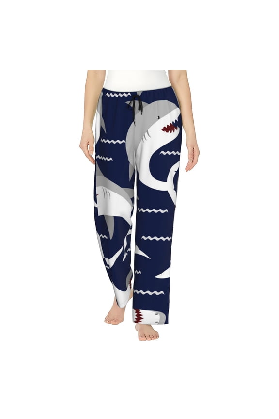 Womens Angry Shark Print Pajama Pants Soft Pajama Bottoms For Women Cozy Lounge Pants