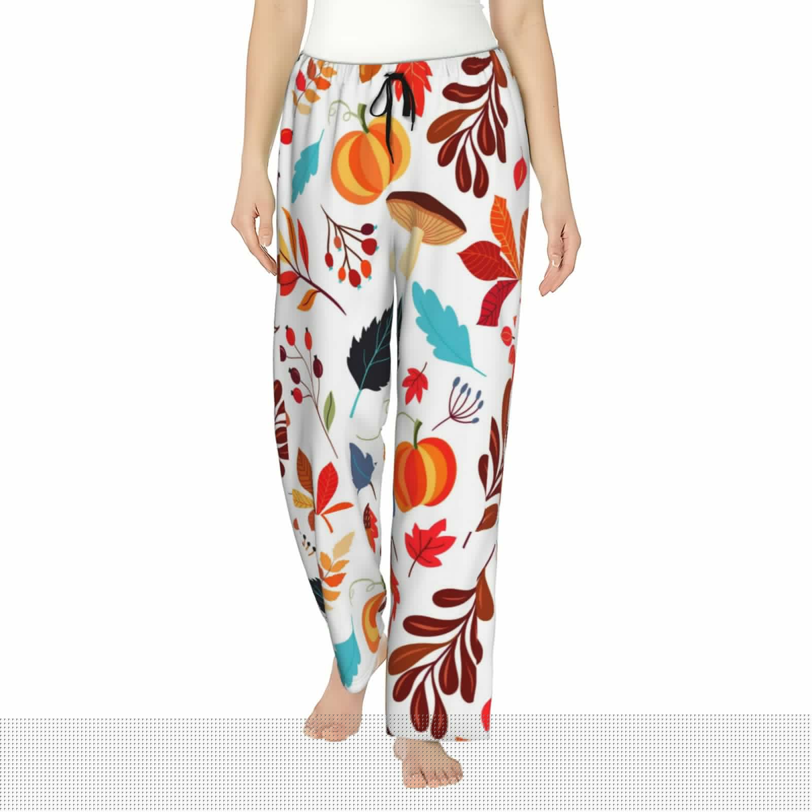Kll Womens Autumn Pumpkins Fall Leaves Print Pajama Pants Soft Pajama Bottoms For Women Cozy Lounge Pants