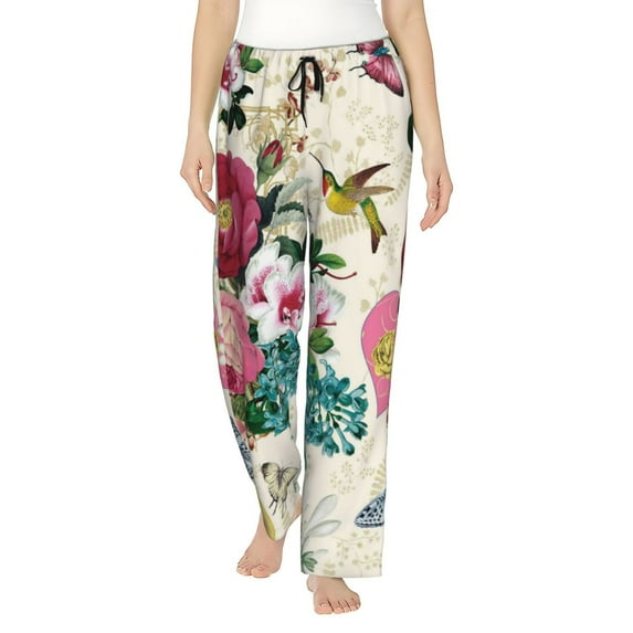 Kll Womens Bird Butterfly Rose Print Pajama Pants Soft Pajama Bottoms For Women Cozy Lounge Pants