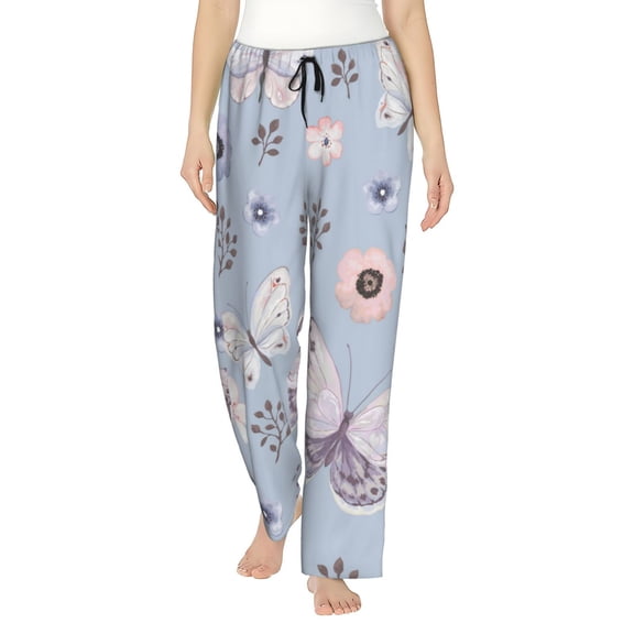 Kll Womens Blue Butterfly Print Pajama Pants Soft Pajama Bottoms For Women Cozy Lounge Pants