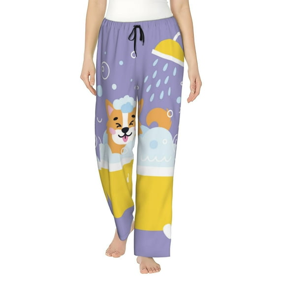 Kll Womens Corgi Washing In Bathtub Print Pajama Pants Soft Pajama Bottoms For Women Cozy Lounge Pants