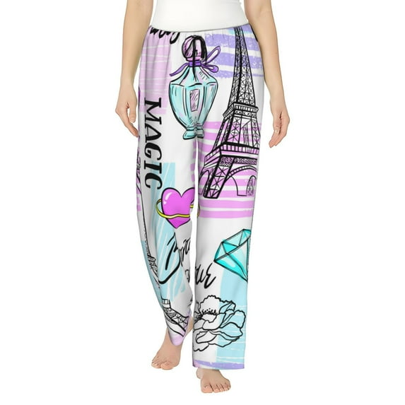 Kll Womens Eiffel Tower And Hearts Print Pajama Pants Soft Pajama Bottoms For Women Cozy Lounge Pants