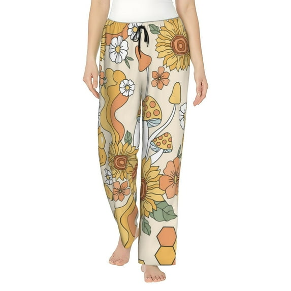 Kll Womens Groovy Hippie Flower Mushrooms Print Pajama Pants Soft Pajama Bottoms For Women Cozy Lounge Pants