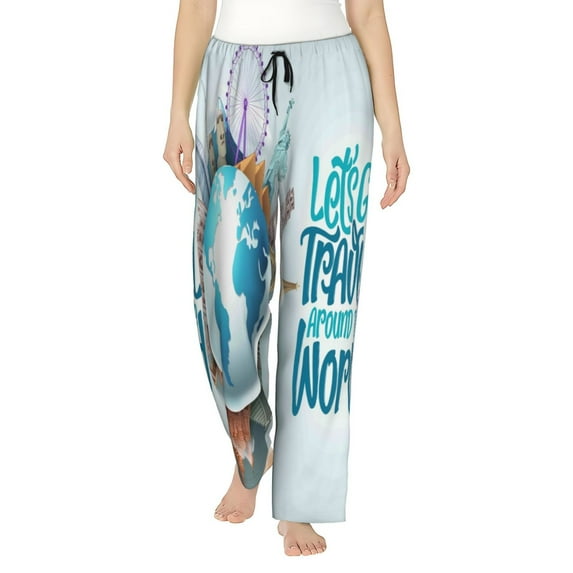 Kll Womens Let'S Go Travel Print Pajama Pants Soft Pajama Bottoms For Women Cozy Lounge Pants