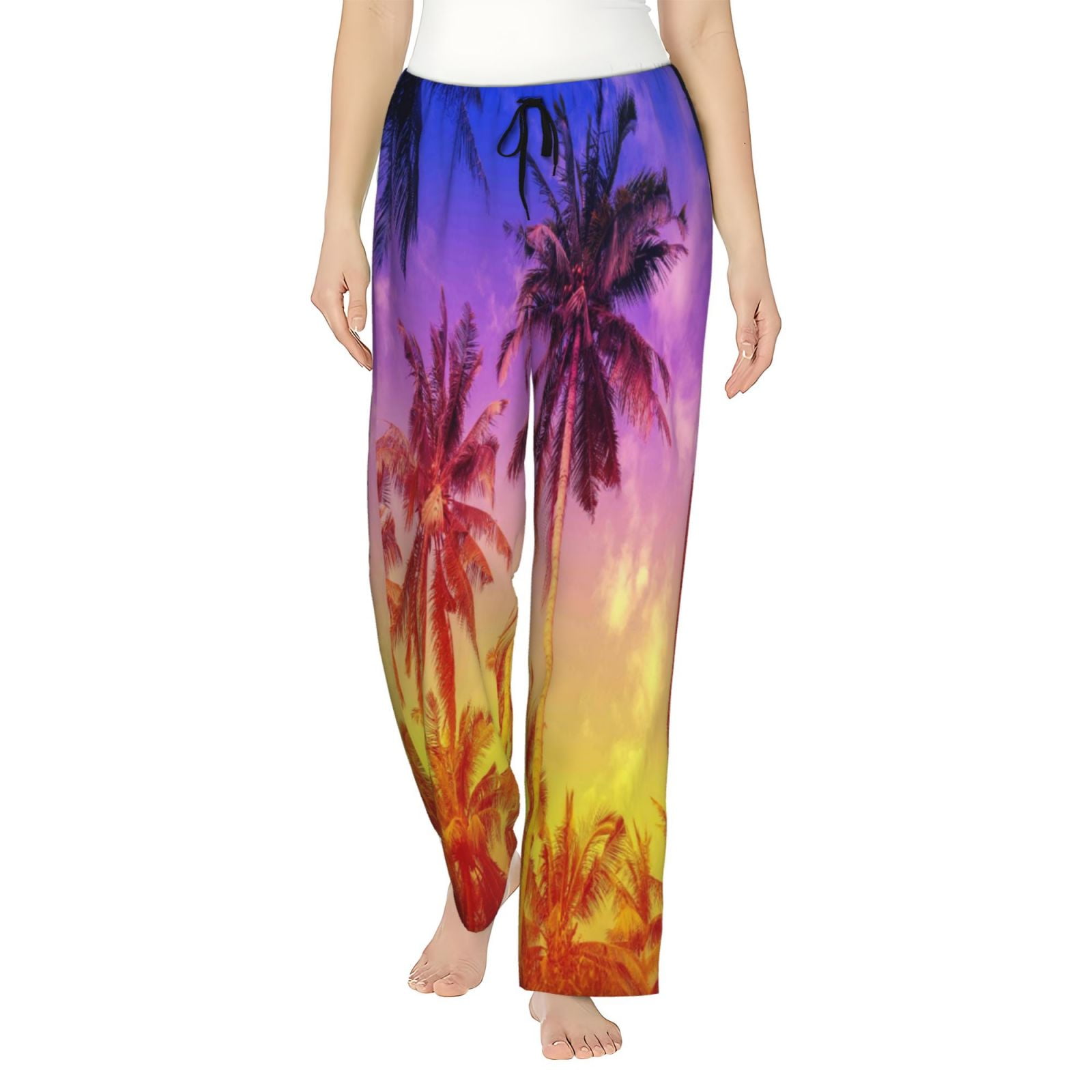 Kll Womens Palm Trees At Sunset Print Pajama Pants Soft Pajama Bottoms