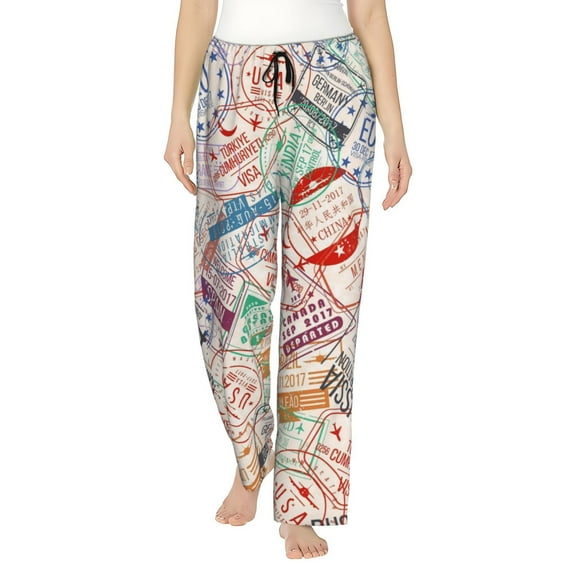 Kll Womens Passport Stamp Print Pajama Pants Soft Pajama Bottoms For Women Cozy Lounge Pants