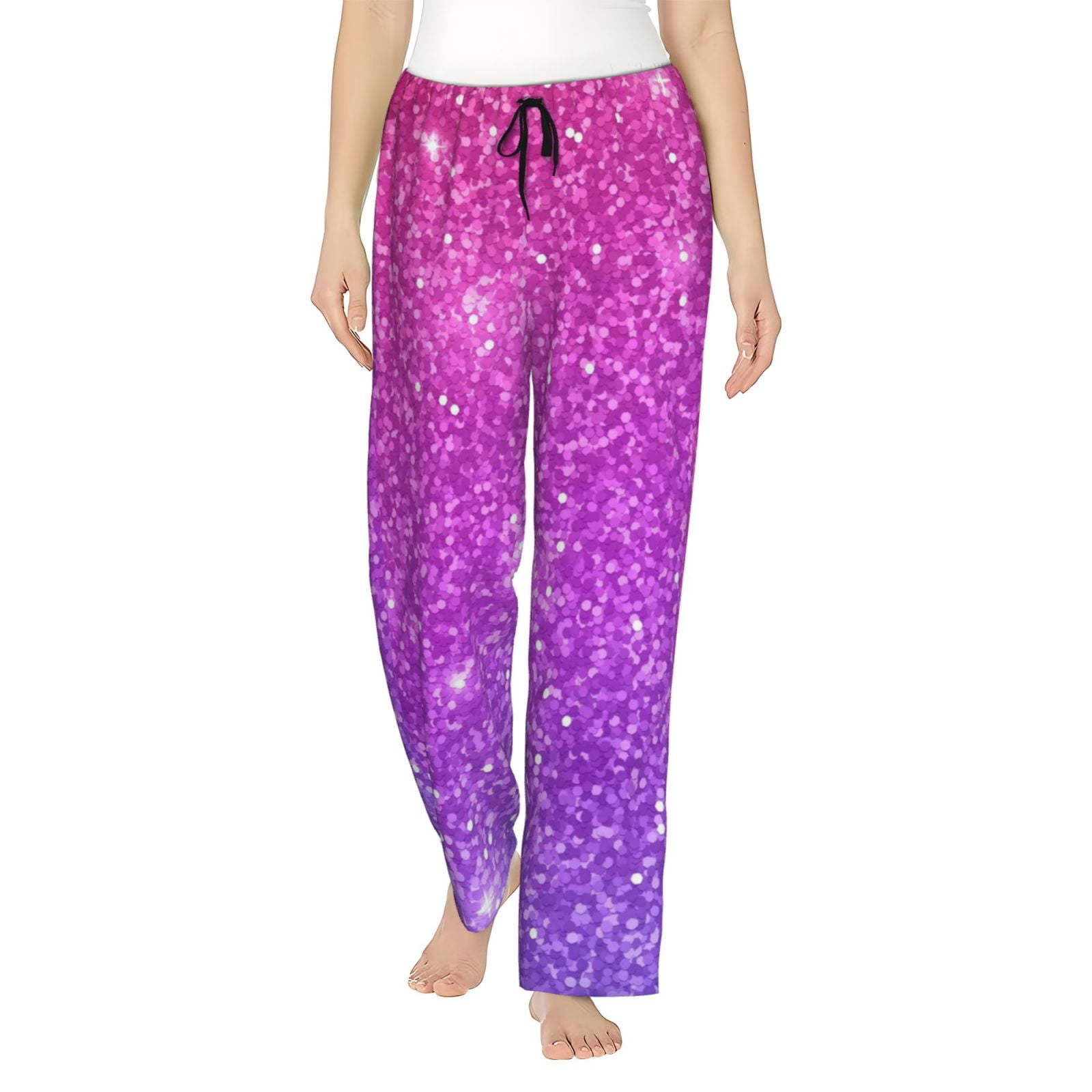 Kll Womens Pink Purple Glitter Print Pajama Pants Soft Pajama Bottoms ...