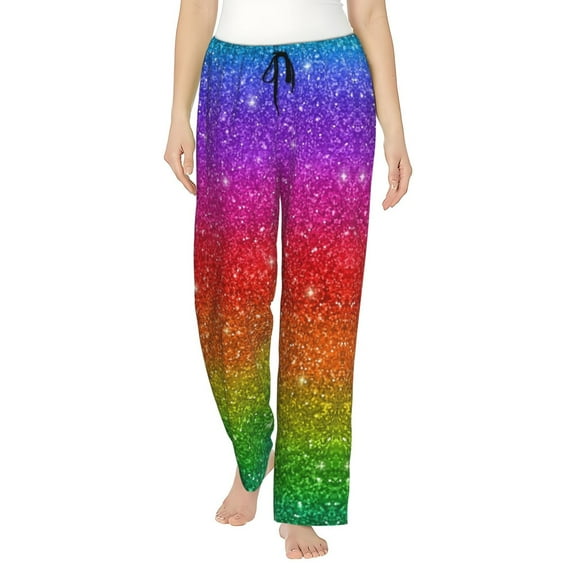 Kll Womens Rainbow Glitter Print Pajama Pants Soft Pajama Bottoms For Women Cozy Lounge Pants