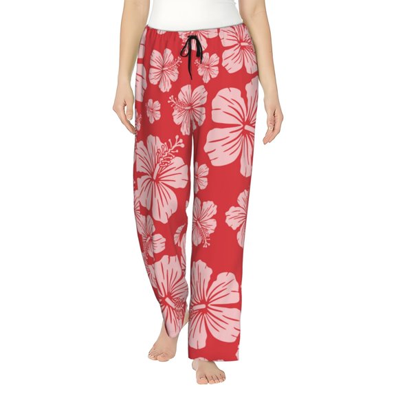 Kll Womens Red Hibiscus Flower Print Pajama Pants Soft Pajama Bottoms For Women Cozy Lounge Pants