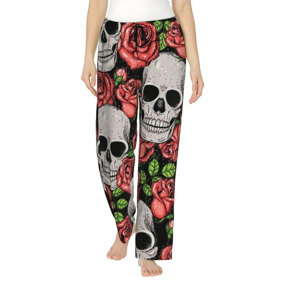 Kll Womens Skull And Roses Print Pajama Pants Soft Pajama Bottoms For Women Cozy Lounge Pants