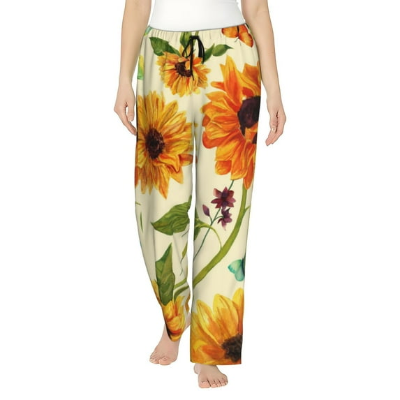 Kll Womens Sunflowers And Butterflies Print Pajama Pants Soft Pajama Bottoms For Women Cozy Lounge Pants