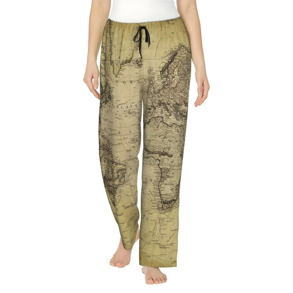 Kll Womens Vintage World Map Print Pajama Pants Soft Pajama Bottoms For Women Cozy Lounge Pants