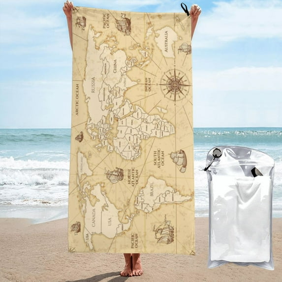 Kll World Map Microfiber Beach Towel Fast Drying,Extra Large 31.5"X63" Sand Free Beach Towel Super Lightweight Towels