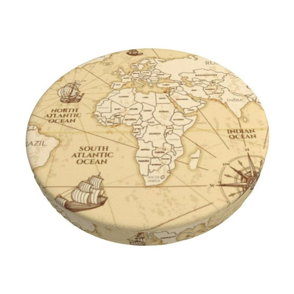 Kll World Map Round Bar Chair Cushion Cover 14 Inch,Bar Stool Protector With Elastic, Soft Washable