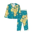 thumbnail image 1 of Kll World Map With Landmarks Print Women'S Long Sleeve Pajamas With Pants Sleepwear Loungewear 2 Set-Medium, 1 of 9