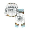 thumbnail image 1 of Kll World Travel Print Women'S Long Sleeve Pajamas With Pants Sleepwear Loungewear 2 Set-Large, 1 of 9