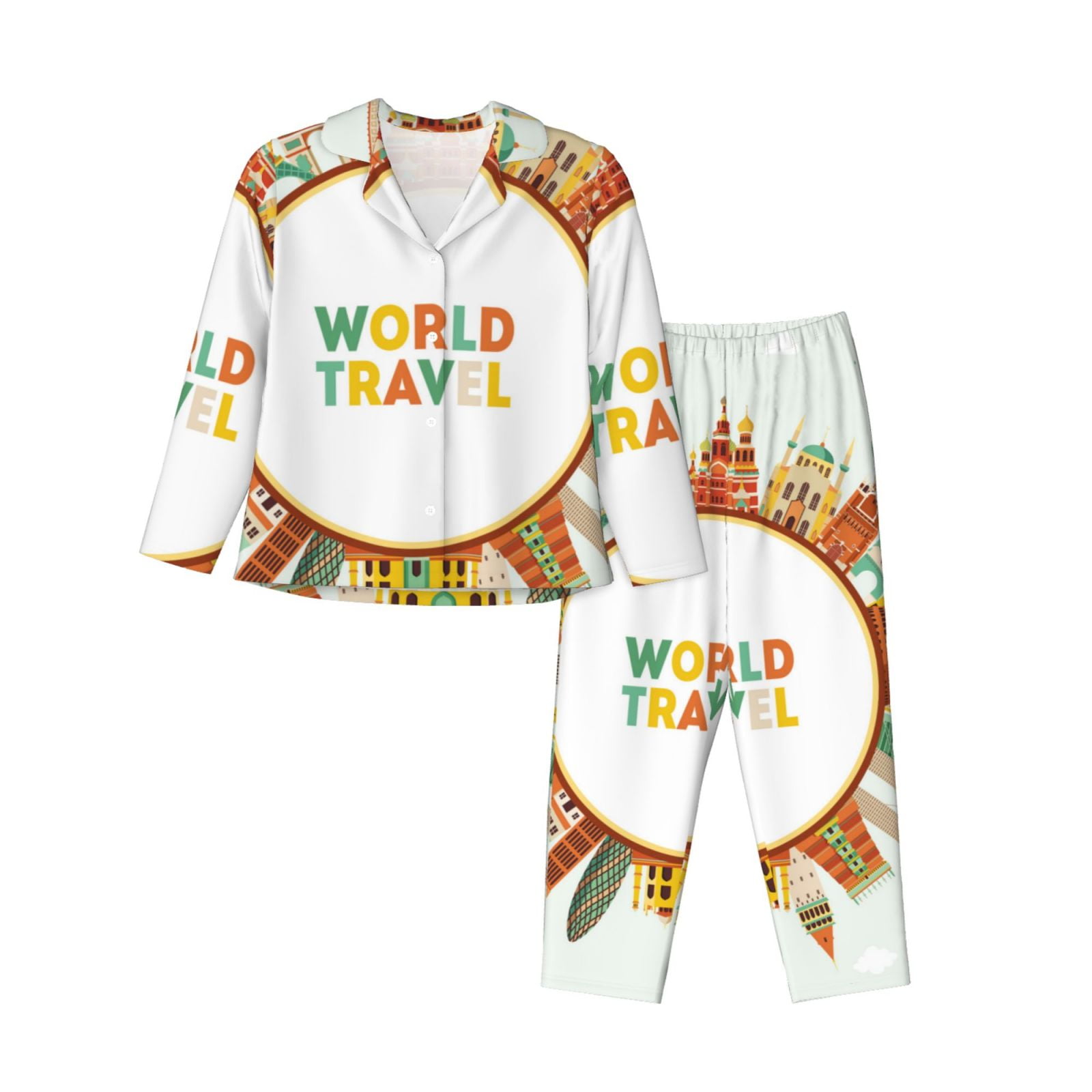 Kll World Travel3 Print Women'S Long Sleeve Pajamas With Pants ...
